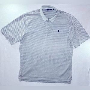 Ralph Lauren Polo Golf Men’s Pima Cotton Gray Black Striped Short Sleeve Shirt L